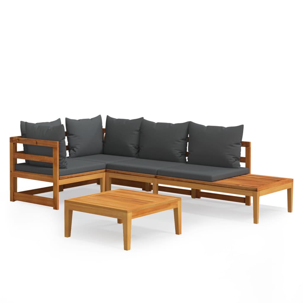 vidaXL Set mobilier grădină cu perne gri închis, 4 piese, lemn acacia vidaXL Set mobilier grădină cu perne gri închis, 4 piese, lemn acacia