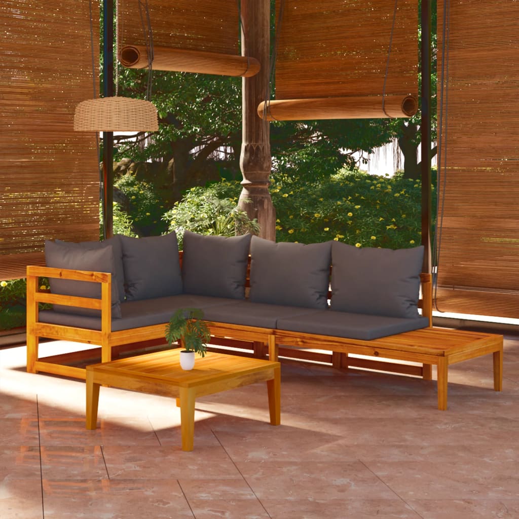 vidaXL Set mobilier grădină cu perne gri închis, 4 piese, lemn acacia vidaXL Set mobilier grădină cu perne gri închis, 4 piese, lemn acacia
