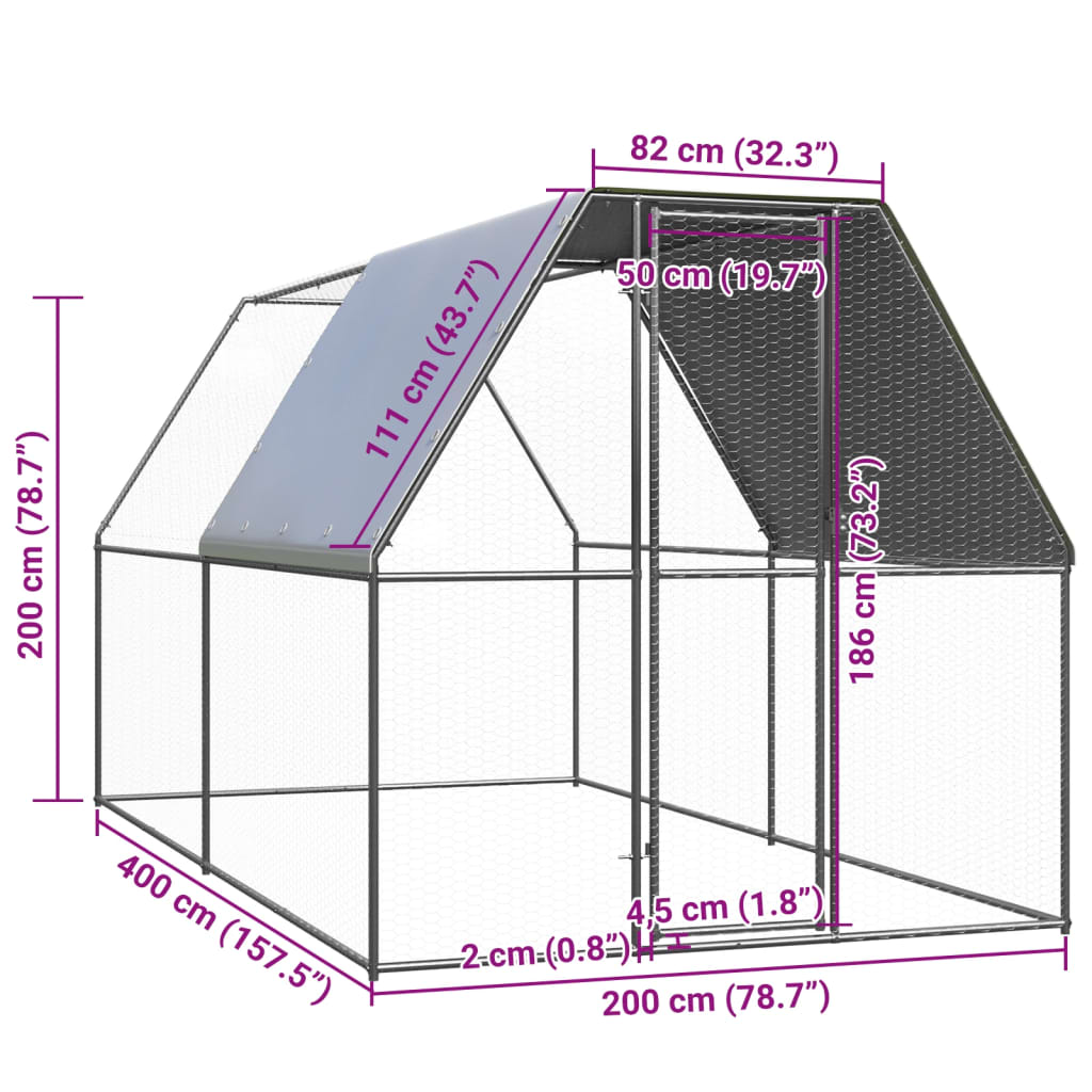vidaXL Coteț de exterior pentru păsări, 2x4x2 m, oțel zincat vidaXL Coteț de exterior pentru păsări, 2x4x2 m, oțel zincat