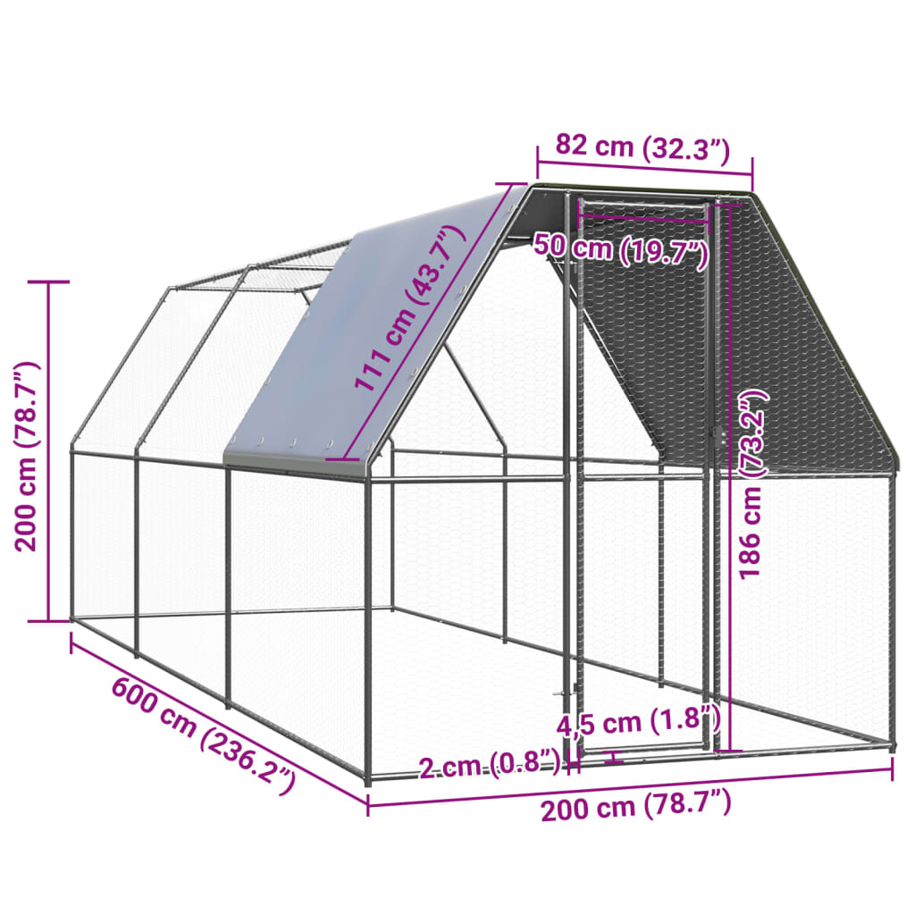 vidaXL Coteț de exterior pentru păsări, 2x6x2 m, oțel zincat vidaXL Coteț de exterior pentru păsări, 2x6x2 m, oțel zincat