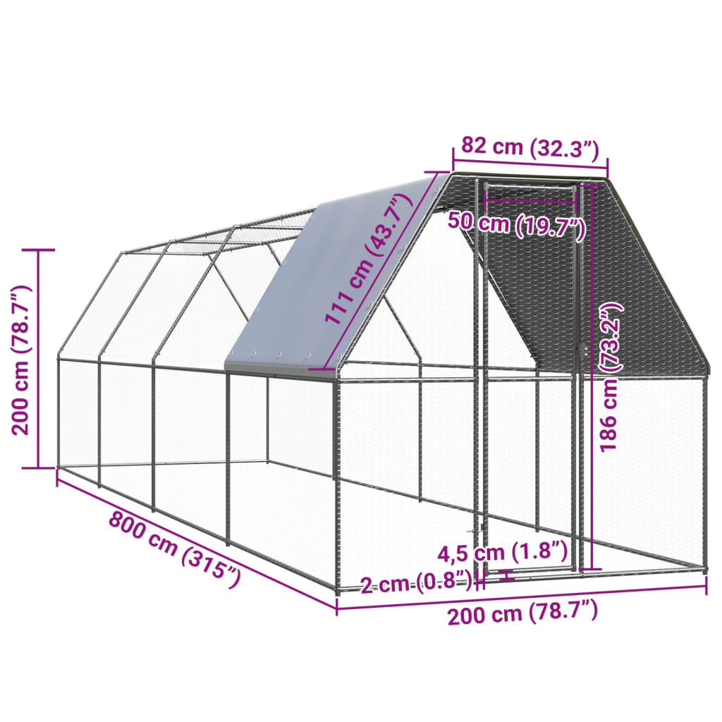 vidaXL Coteț de exterior pentru păsări, 2x8x2 m, oțel zincat vidaXL Coteț de exterior pentru păsări, 2x8x2 m, oțel zincat