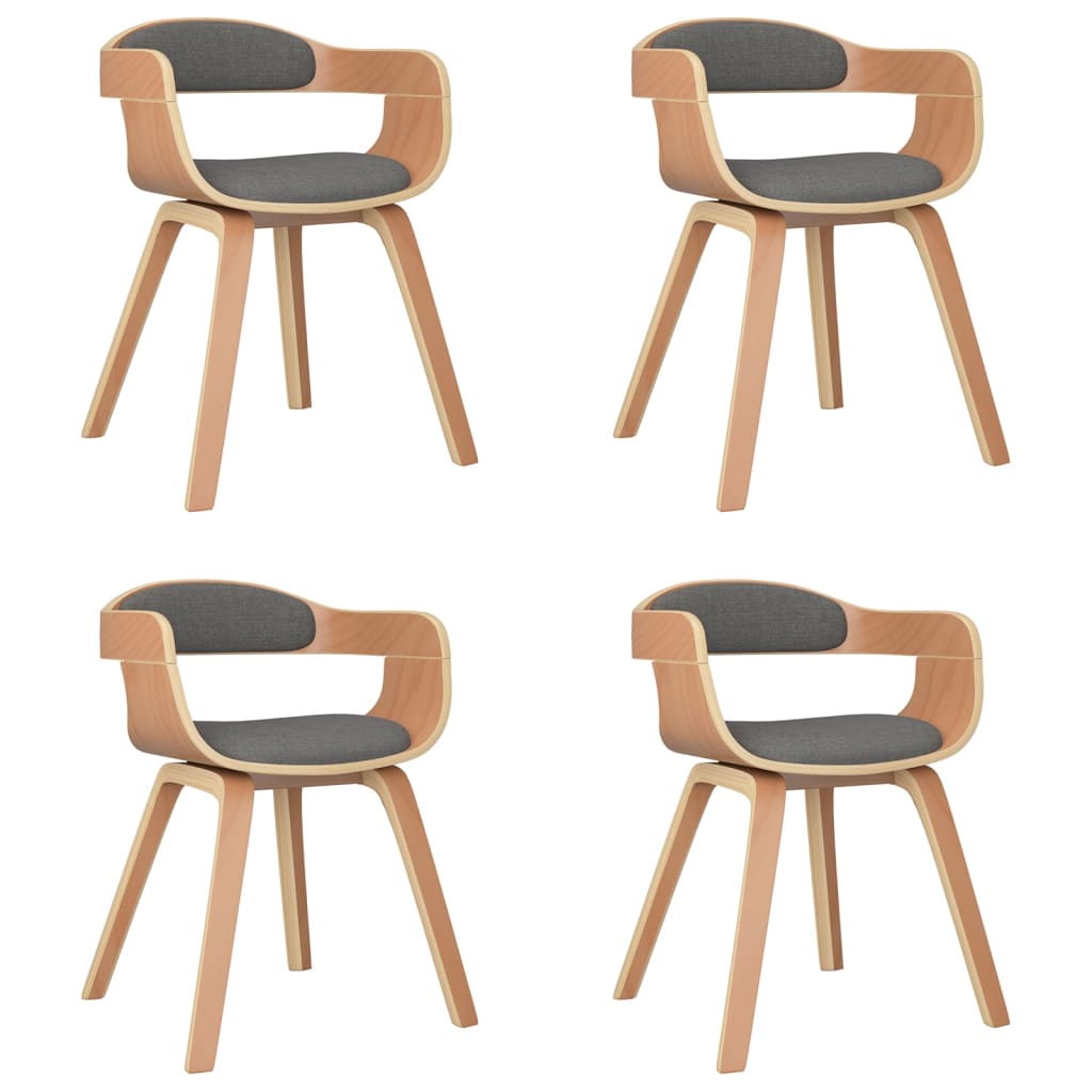 vidaXL Scaune de bucătărie, 4 buc., gri deschis, lemn curbat și textil