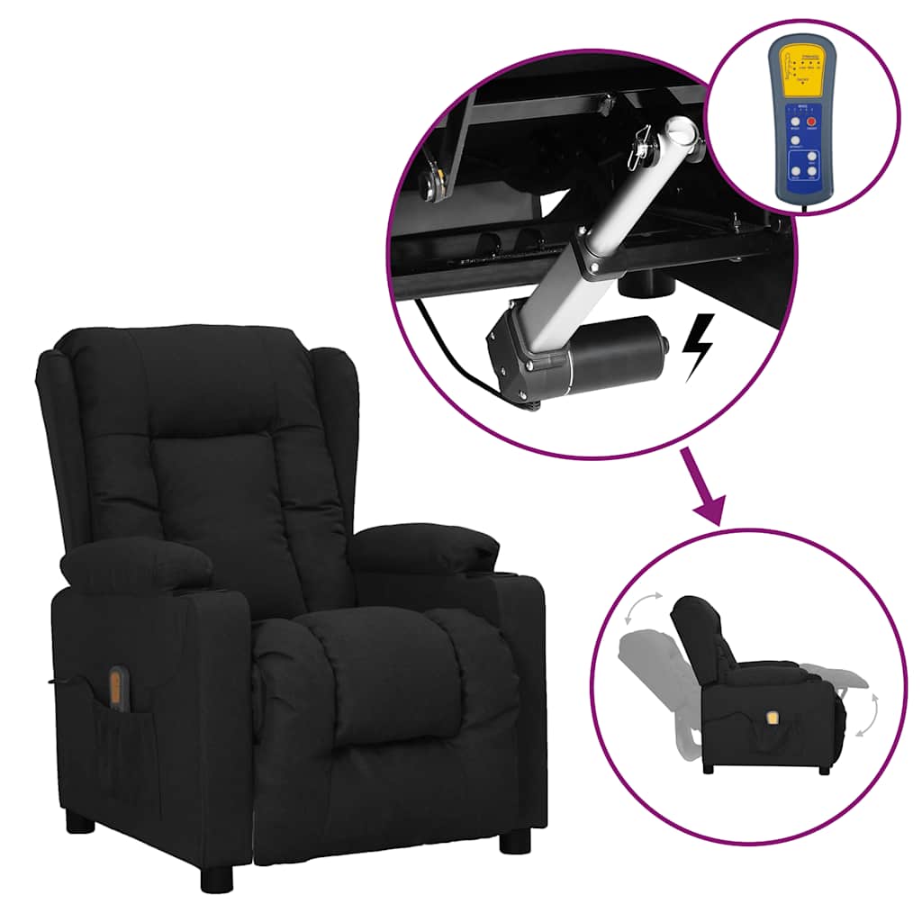 vidaXL Fotoliu de masaj cu ridicare, negru, material textil vidaXL Fotoliu de masaj cu ridicare, negru, material textil