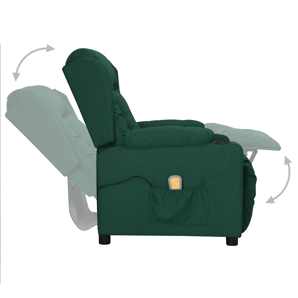 vidaXL Fotoliu de masaj cu ridicare, verde închis, material textil vidaXL Fotoliu de masaj cu ridicare, verde închis, material textil
