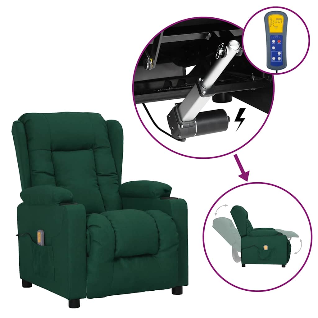 vidaXL Fotoliu de masaj cu ridicare, verde închis, material textil vidaXL Fotoliu de masaj cu ridicare, verde închis, material textil