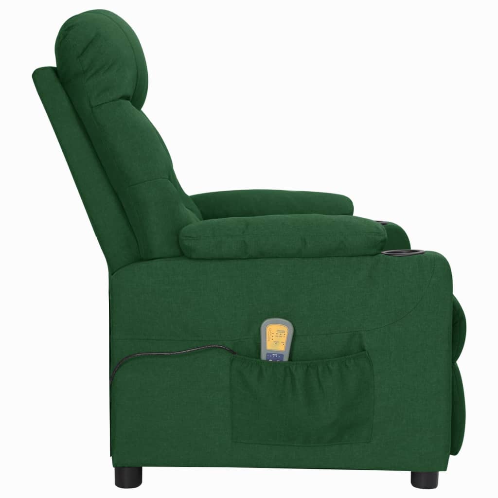 vidaXL Fotoliu de masaj cu ridicare, verde închis, material textil vidaXL Fotoliu de masaj cu ridicare, verde închis, material textil