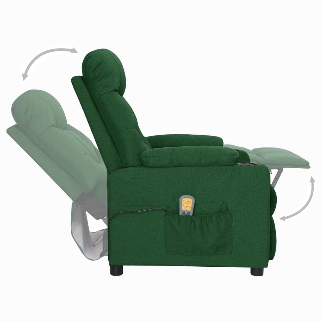 vidaXL Fotoliu de masaj cu ridicare, verde închis, material textil vidaXL Fotoliu de masaj cu ridicare, verde închis, material textil