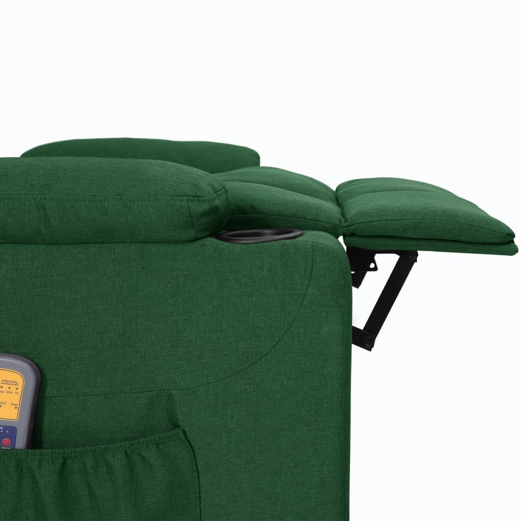 vidaXL Fotoliu de masaj cu ridicare, verde închis, material textil vidaXL Fotoliu de masaj cu ridicare, verde închis, material textil
