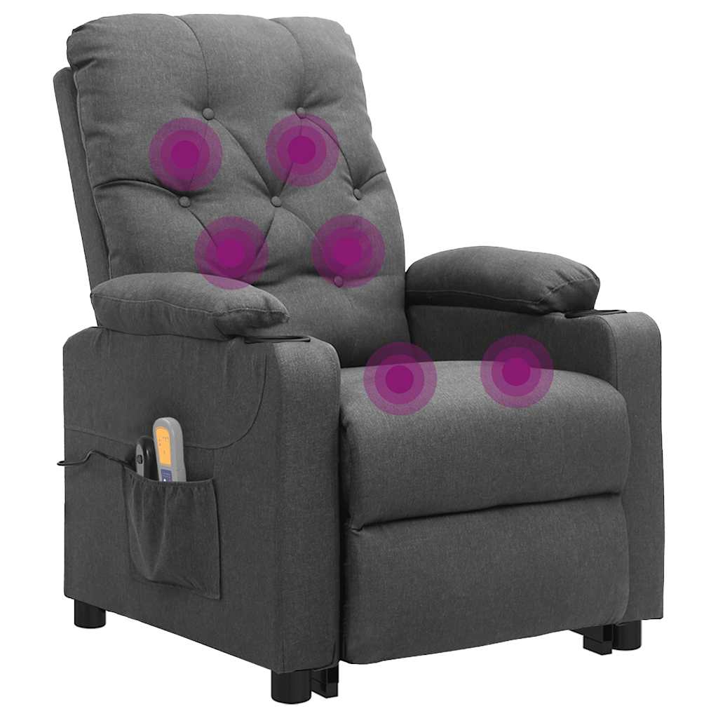 vidaXL Fotoliu de masaj rabatabil cu ridicare, gri deschis, textil vidaXL Fotoliu de masaj rabatabil cu ridicare, gri deschis, textil