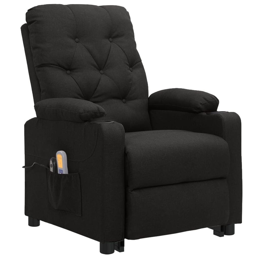 vidaXL Fotoliu de masaj cu ridicare, negru, material textil vidaXL Fotoliu de masaj cu ridicare, negru, material textil
