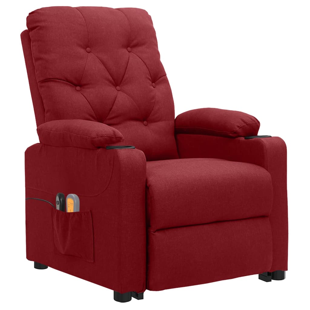 vidaXL Fotoliu de masaj cu ridicare, roșu vin, material textil vidaXL Fotoliu de masaj cu ridicare, roșu vin, material textil