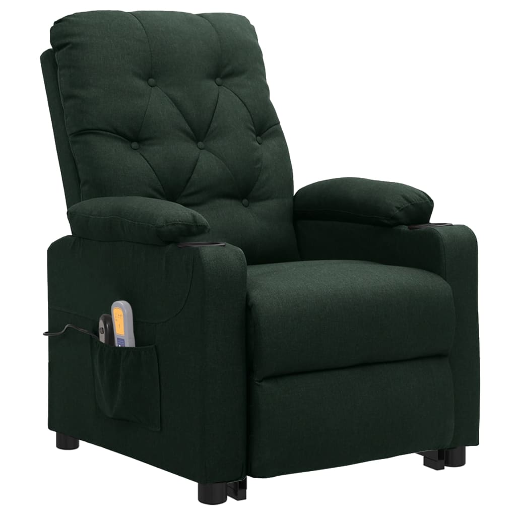 vidaXL Fotoliu de masaj cu ridicare, verde închis, material textil vidaXL Fotoliu de masaj cu ridicare, verde închis, material textil