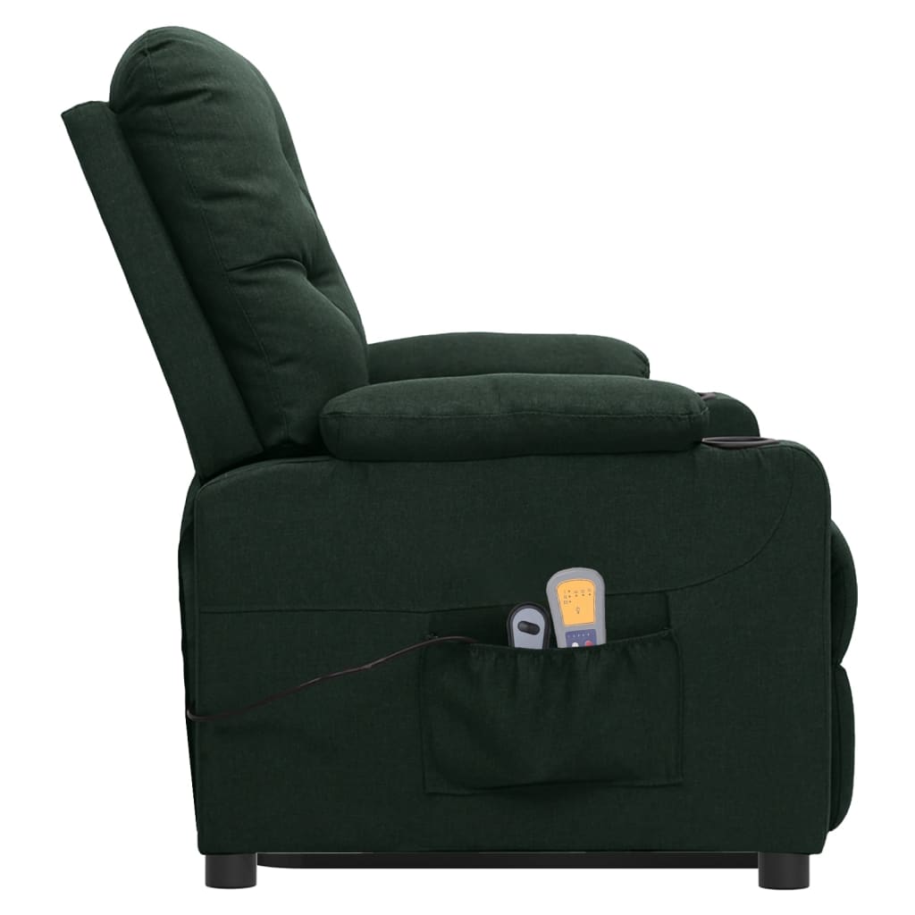 vidaXL Fotoliu de masaj cu ridicare, verde închis, material textil vidaXL Fotoliu de masaj cu ridicare, verde închis, material textil