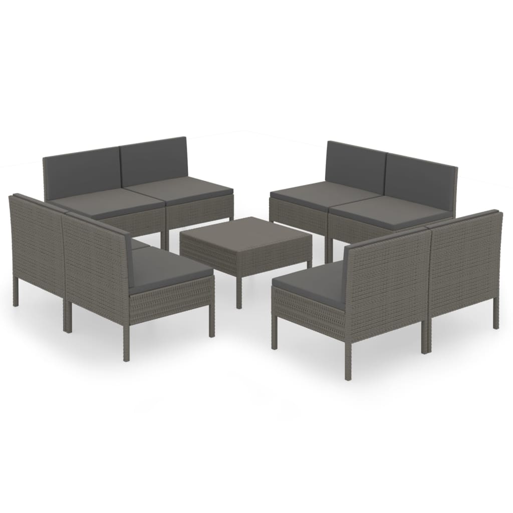 vidaXL Set mobilier de grădină cu perne, 9 piese, gri, poliratan vidaXL Set mobilier de grădină cu perne, 9 piese, gri, poliratan