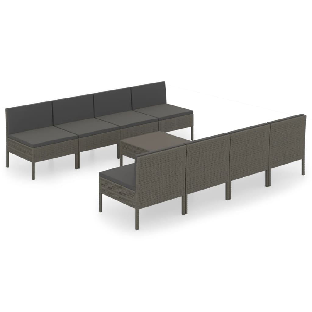 vidaXL Set mobilier de grădină cu perne, 9 piese, gri, poliratan vidaXL Set mobilier de grădină cu perne, 9 piese, gri, poliratan