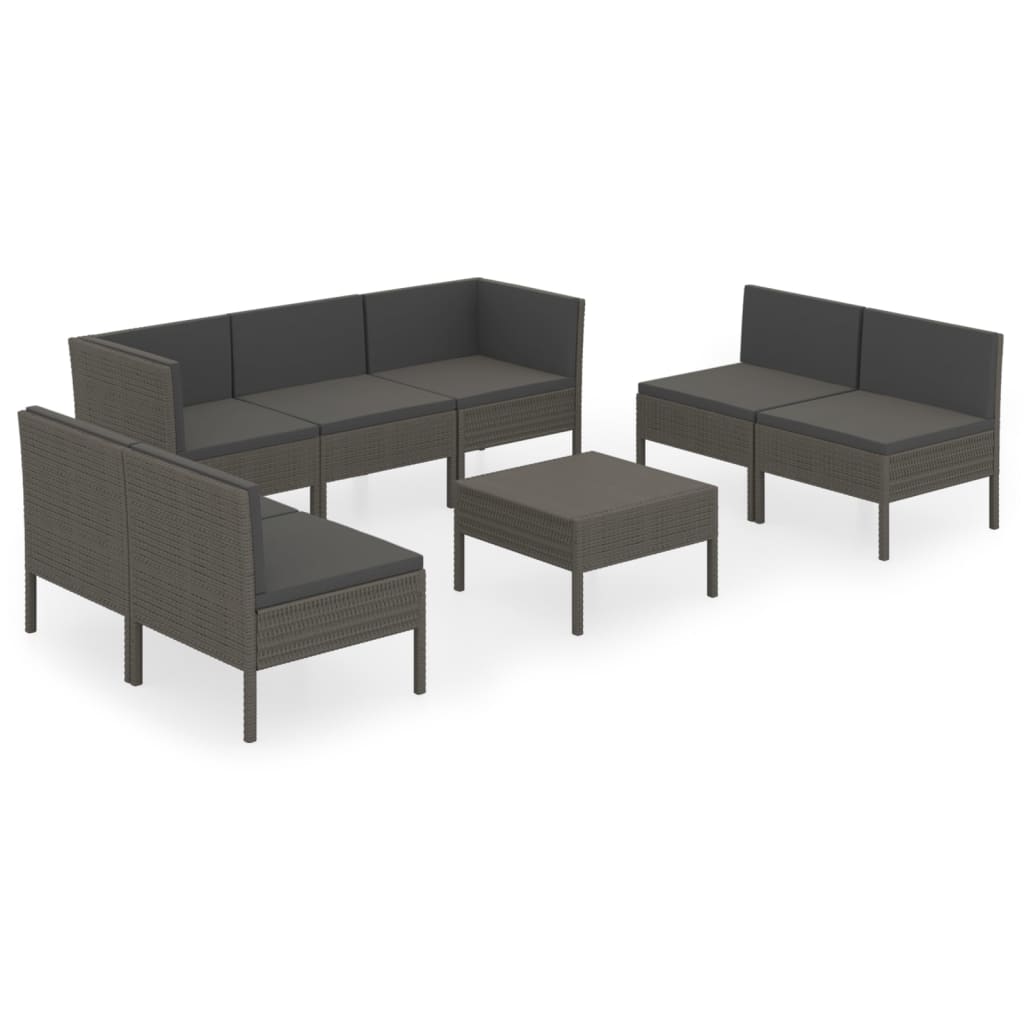 vidaXL Set mobilier de grădină cu perne, 8 piese, gri, poliratan vidaXL Set mobilier de grădină cu perne, 8 piese, gri, poliratan