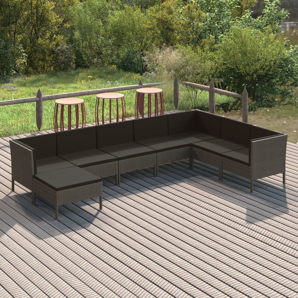 vidaXL Set mobilier de grădină cu perne, 8 piese, gri, poliratan vidaXL Set mobilier de grădină cu perne, 8 piese, gri, poliratan