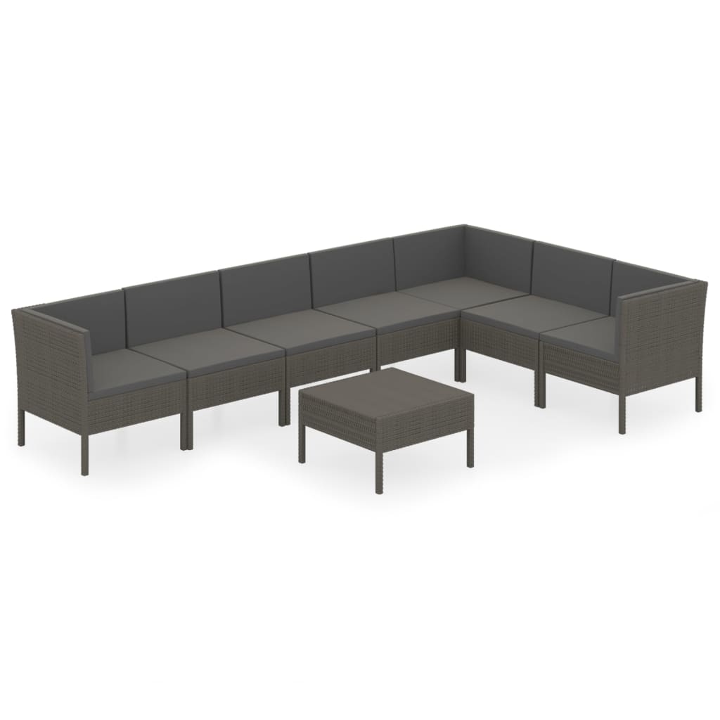 vidaXL Set mobilier de grădină cu perne, 8 piese, gri, poliratan vidaXL Set mobilier de grădină cu perne, 8 piese, gri, poliratan