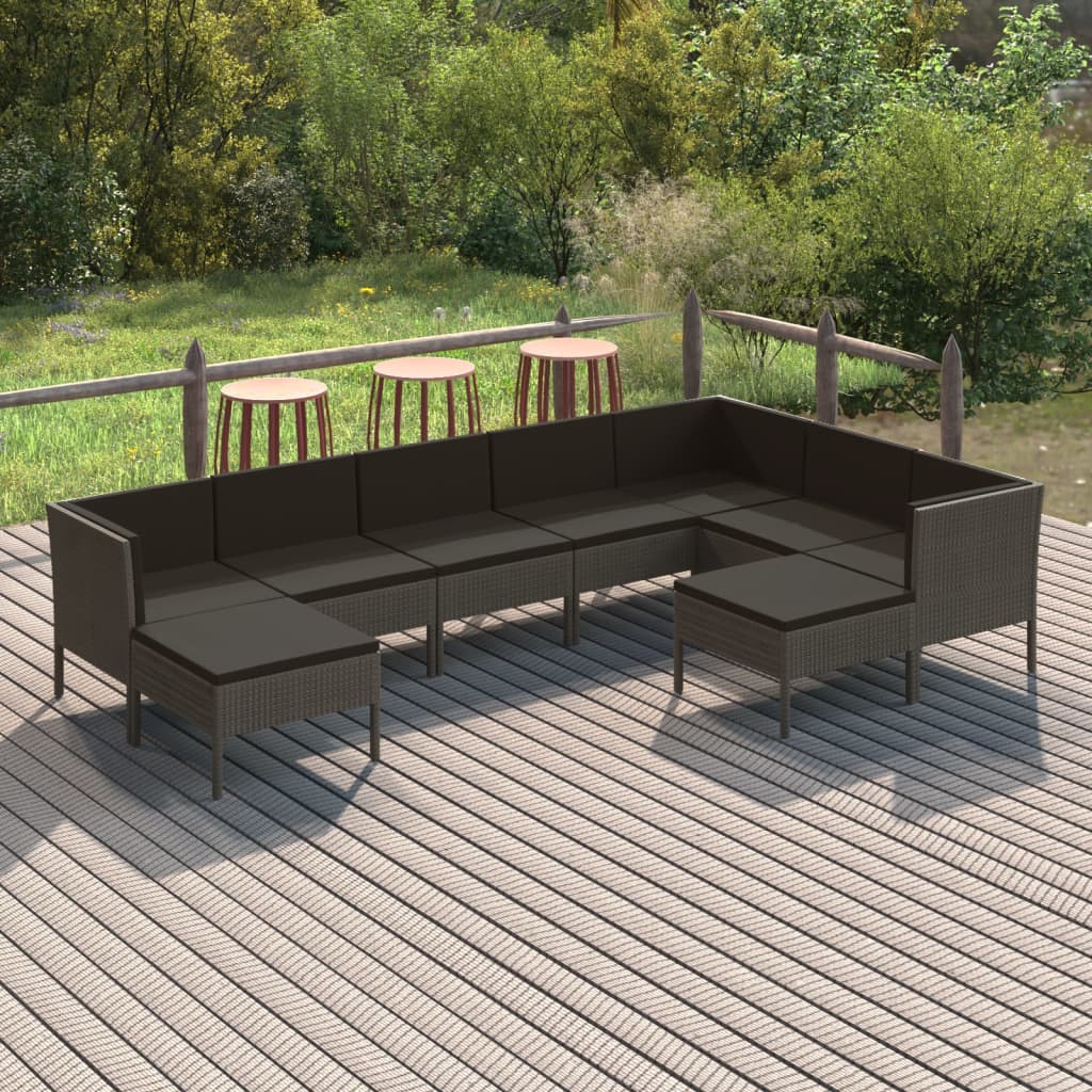 vidaXL Set mobilier de grădină cu perne, 9 piese, gri, poliratan vidaXL Set mobilier de grădină cu perne, 9 piese, gri, poliratan