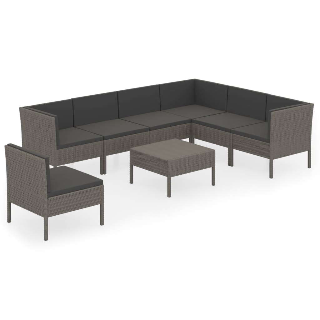 vidaXL Set mobilier de grădină cu perne, 8 piese, gri, poliratan vidaXL Set mobilier de grădină cu perne, 8 piese, gri, poliratan