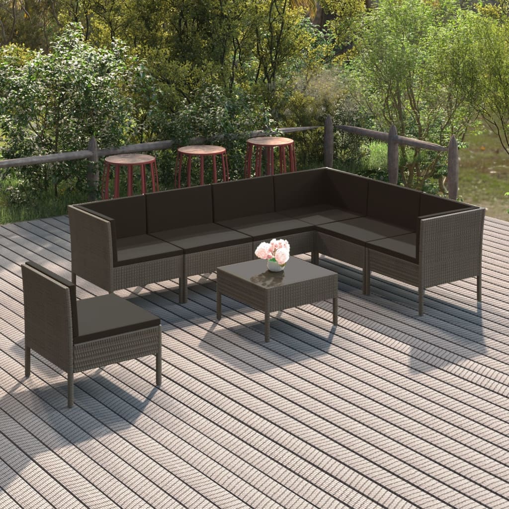 vidaXL Set mobilier de grădină cu perne, 8 piese, gri, poliratan vidaXL Set mobilier de grădină cu perne, 8 piese, gri, poliratan