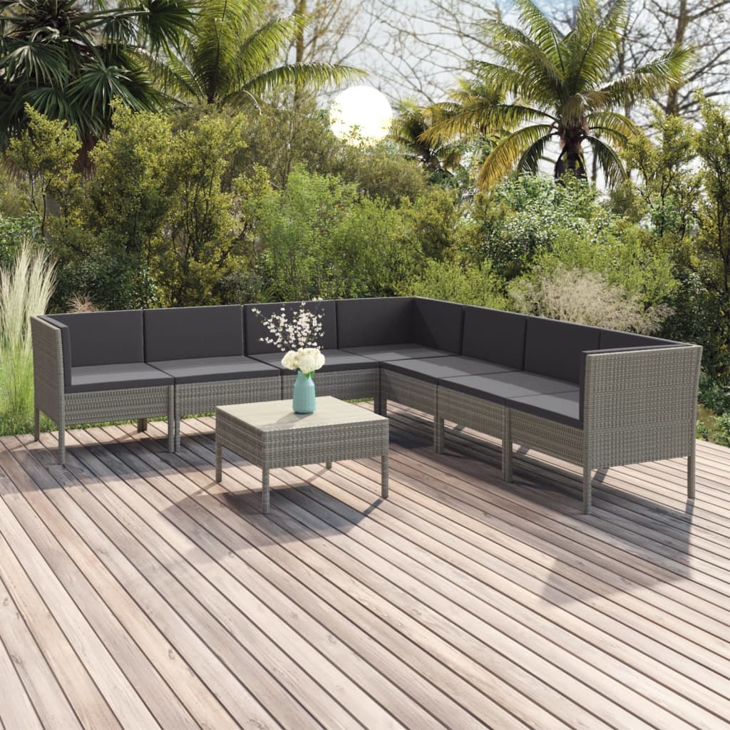 vidaXL Set mobilier de grădină cu perne, 8 piese, gri, poliratan vidaXL Set mobilier de grădină cu perne, 8 piese, gri, poliratan