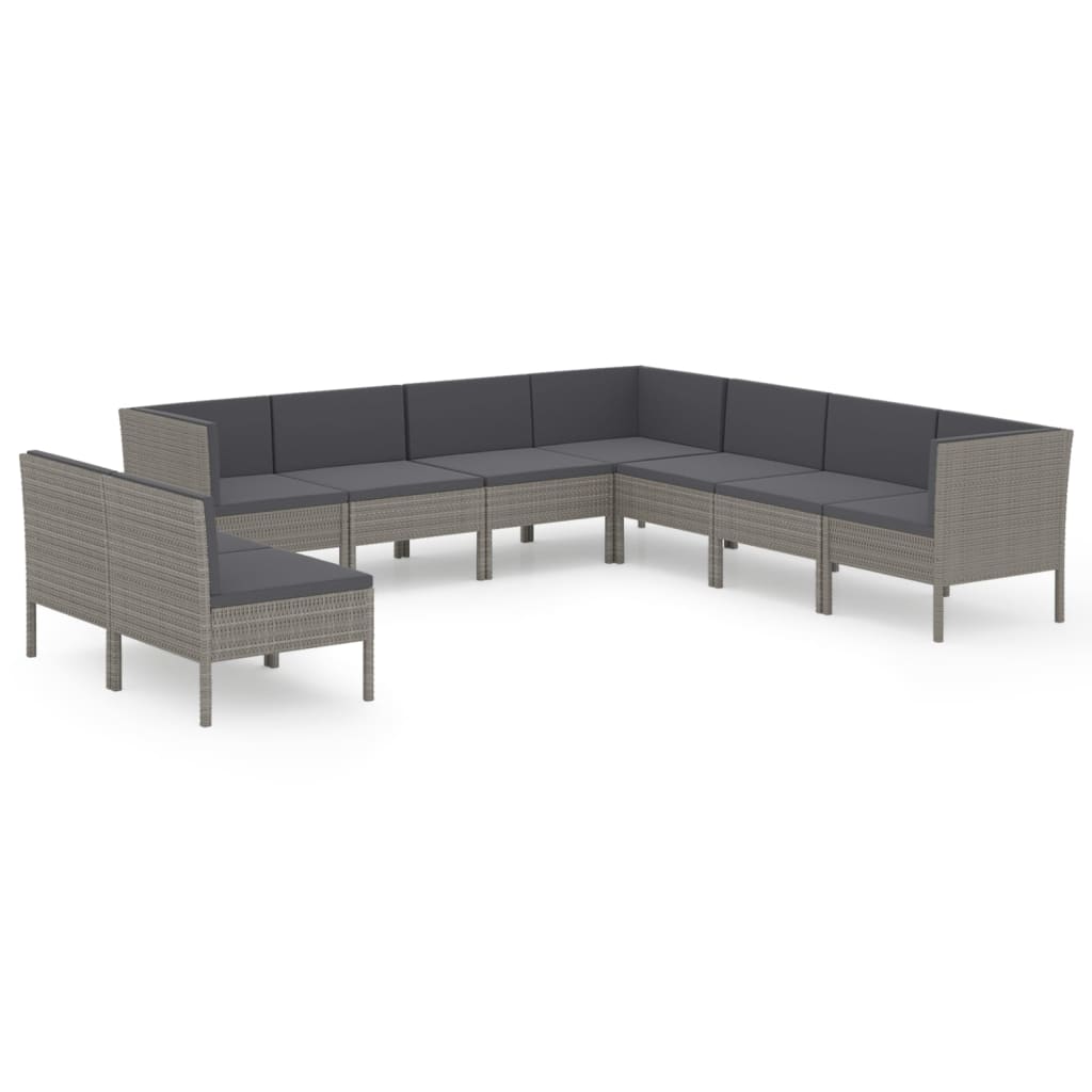 vidaXL Set mobilier de grădină cu perne, 9 piese, gri, poliratan vidaXL Set mobilier de grădină cu perne, 9 piese, gri, poliratan