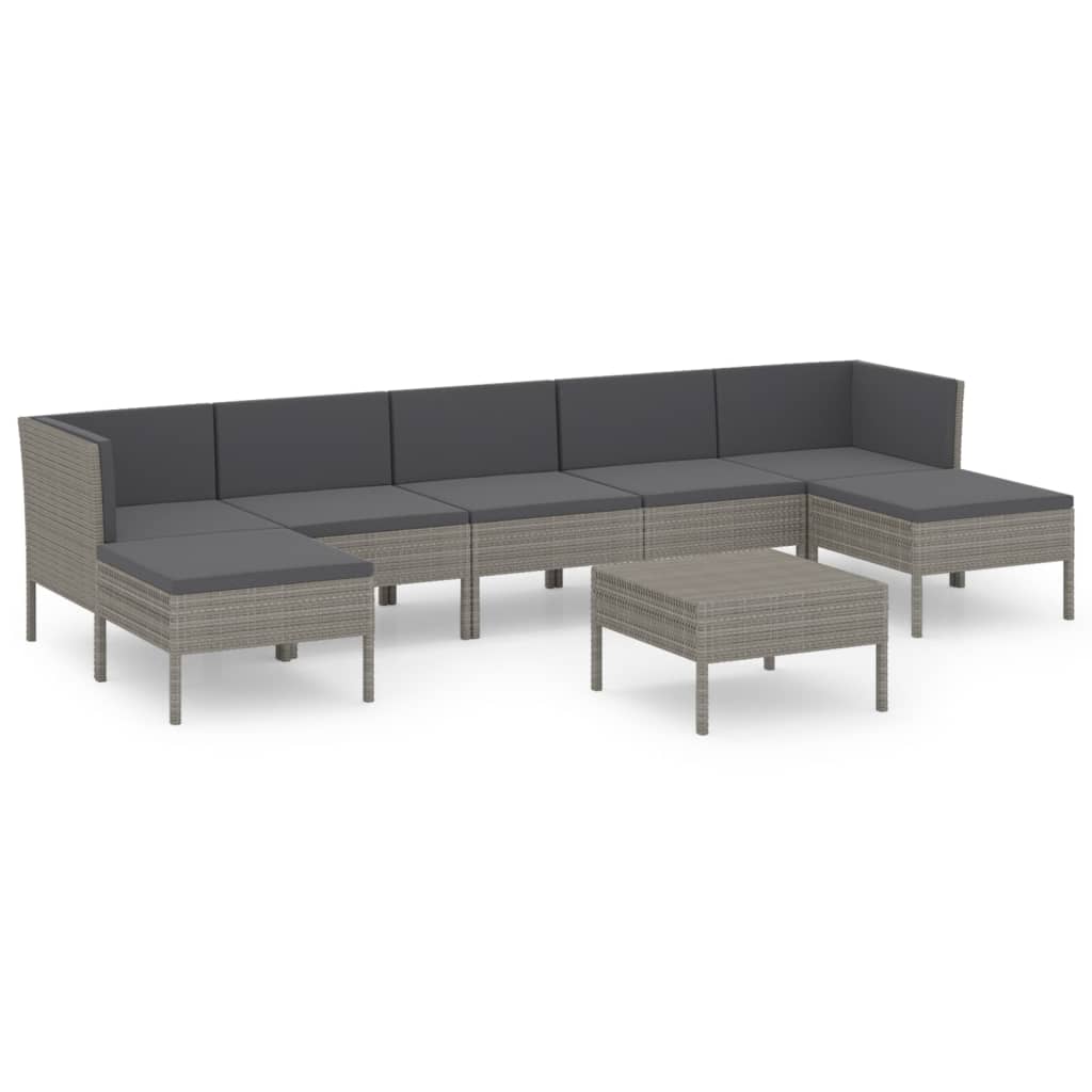 vidaXL Set mobilier de grădină cu perne, 8 piese, gri, poliratan vidaXL Set mobilier de grădină cu perne, 8 piese, gri, poliratan