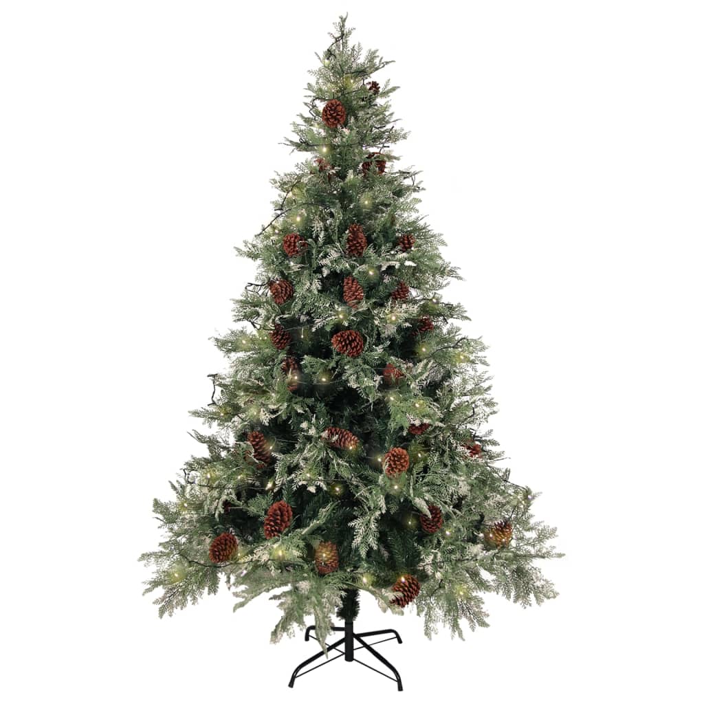 vidaXL Brad Crăciun pre-iluminat conuri de pin verde/alb 120 cm PVC/PE vidaXL Brad Crăciun pre-iluminat conuri de pin verde/alb 120 cm PVC/PE