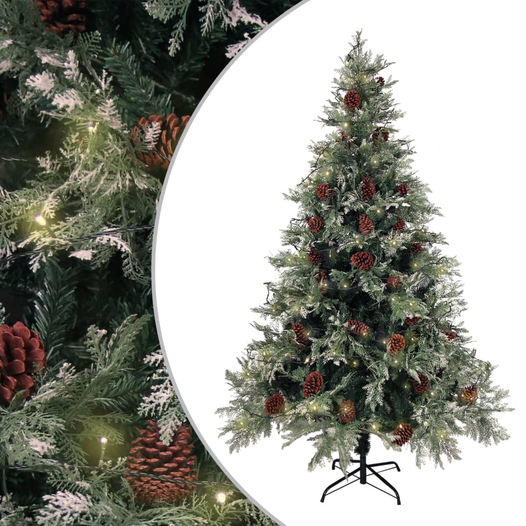 vidaXL Brad Crăciun pre-iluminat conuri de pin verde/alb 120 cm PVC/PE vidaXL Brad Crăciun pre-iluminat conuri de pin verde/alb 120 cm PVC/PE