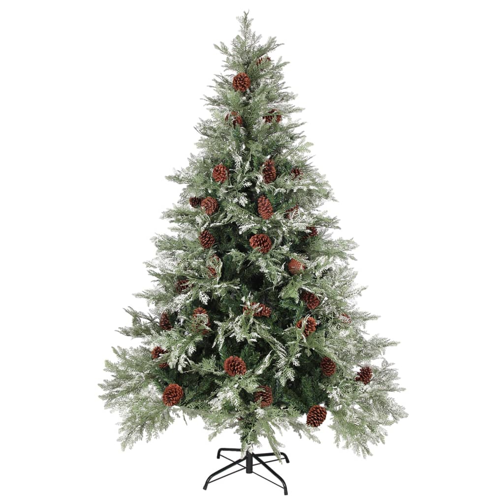 vidaXL Brad Crăciun pre-iluminat conuri de pin verde/alb 150 cm PVC/PE vidaXL Brad Crăciun pre-iluminat conuri de pin verde/alb 150 cm PVC/PE