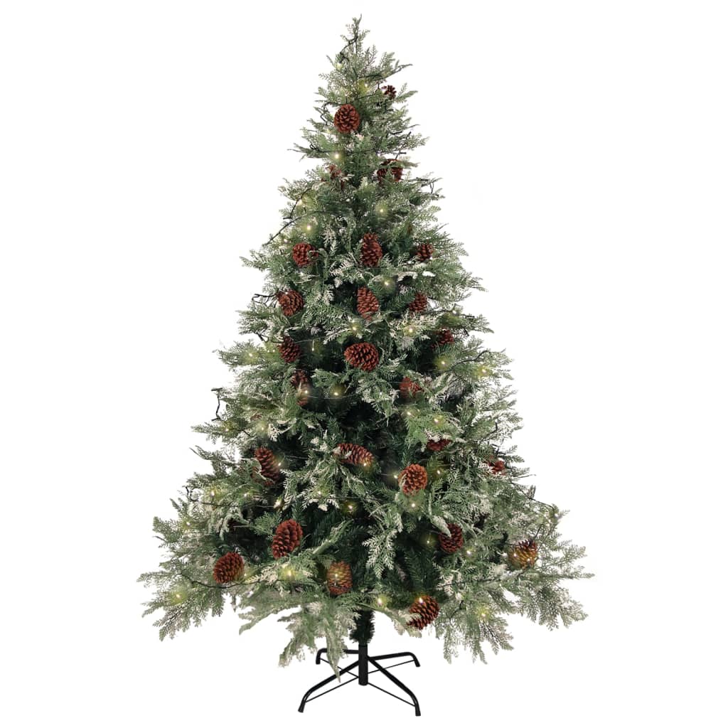 vidaXL Brad Crăciun pre-iluminat conuri de pin verde/alb 150 cm PVC/PE vidaXL Brad Crăciun pre-iluminat conuri de pin verde/alb 150 cm PVC/PE