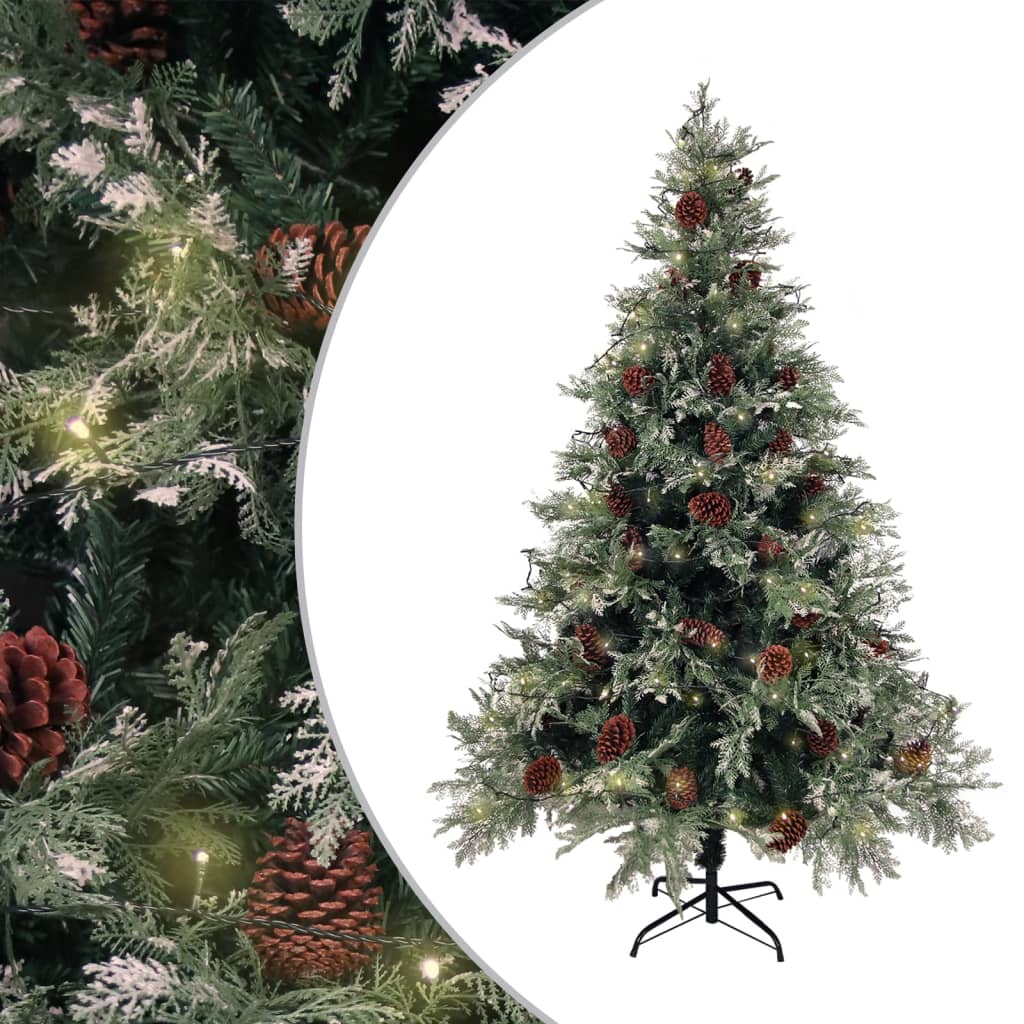vidaXL Brad Crăciun pre-iluminat conuri de pin verde/alb 150 cm PVC/PE vidaXL Brad Crăciun pre-iluminat conuri de pin verde/alb 150 cm PVC/PE