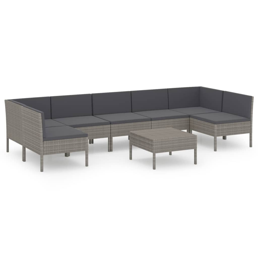 vidaXL Set mobilier de grădină cu perne, 8 piese, gri, poliratan vidaXL Set mobilier de grădină cu perne, 8 piese, gri, poliratan