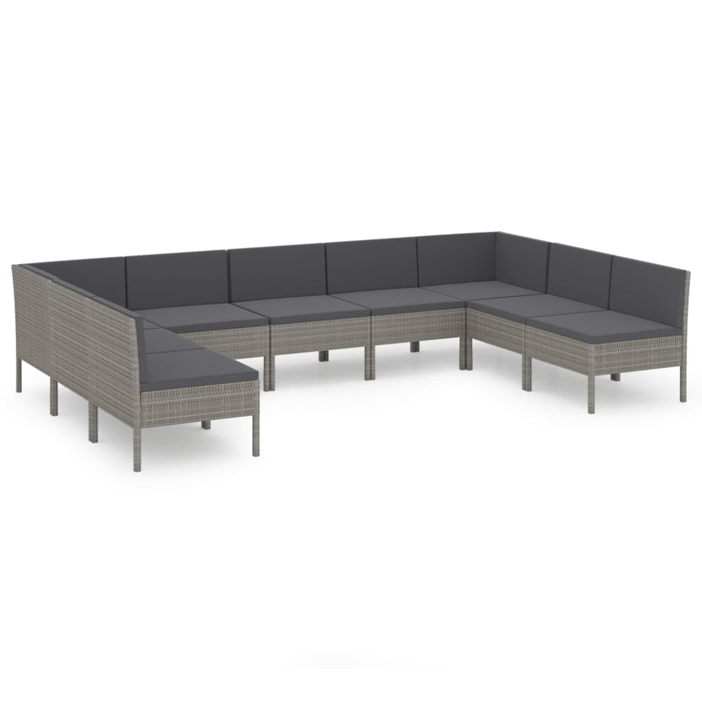 vidaXL Set mobilier de grădină cu perne, 9 piese, gri, poliratan vidaXL Set mobilier de grădină cu perne, 9 piese, gri, poliratan