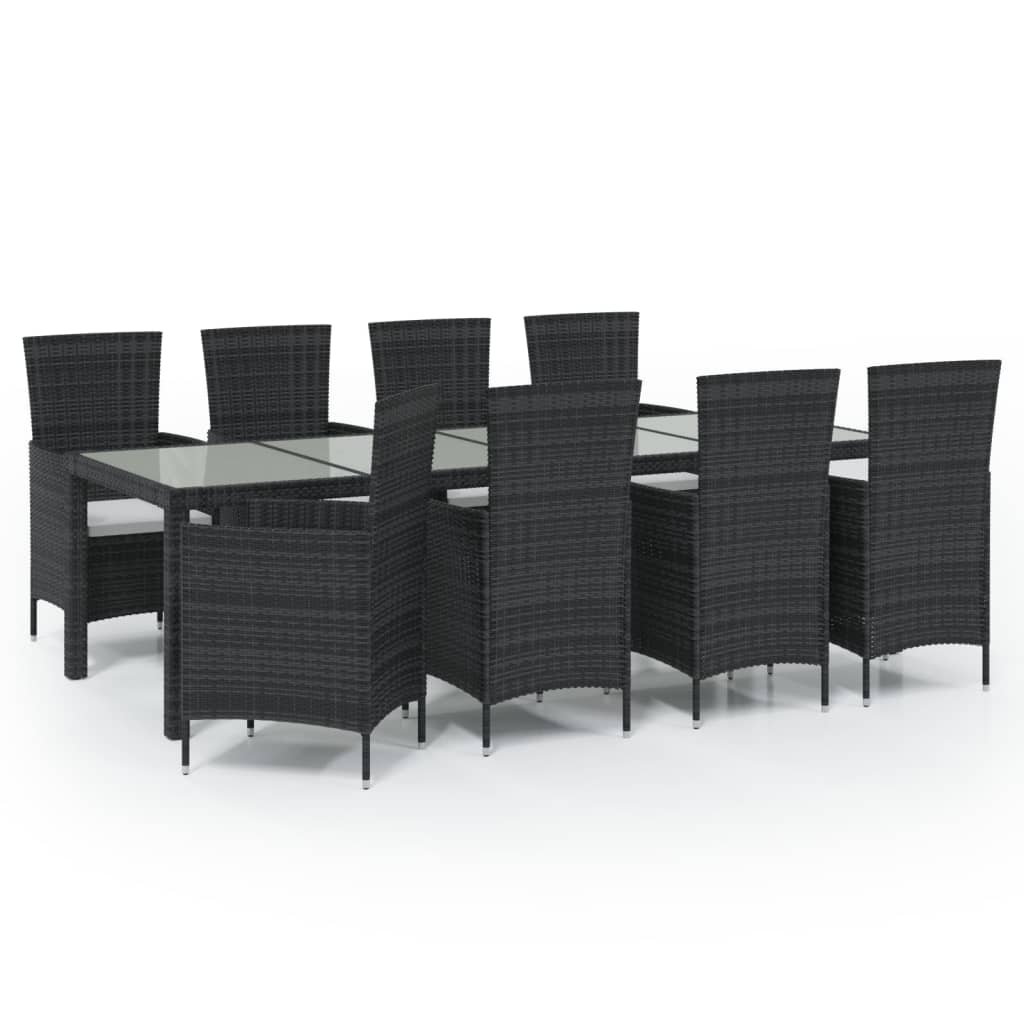 vidaXL Set mobilier de grădină cu perne, 9 piese, negru, poliratan