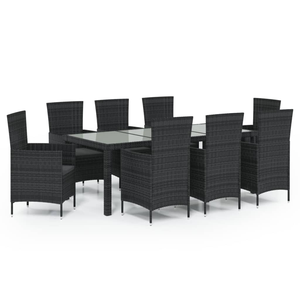 vidaXL Set mobilier de grădină cu perne, 9 piese, negru, poliratan vidaXL Set mobilier de grădină cu perne, 9 piese, negru, poliratan