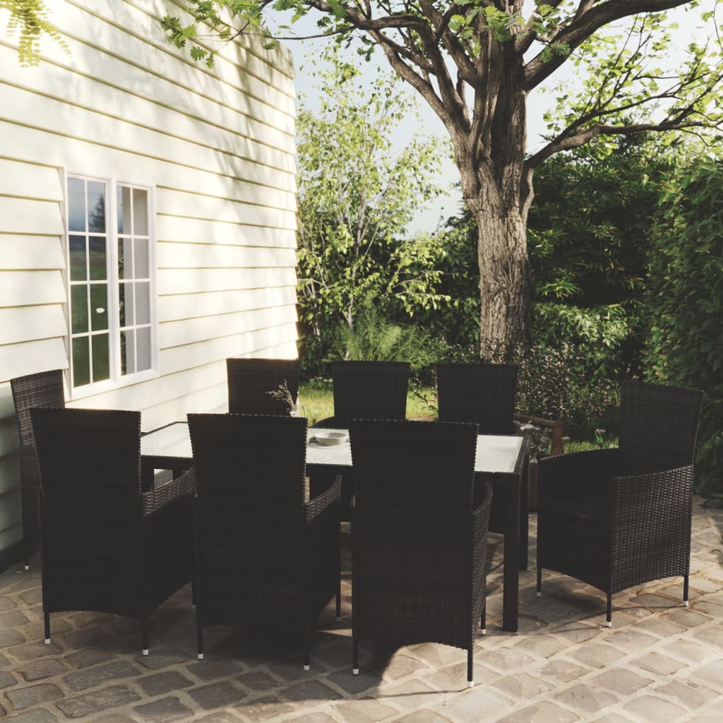 vidaXL Set mobilier de grădină cu perne, 9 piese, negru, poliratan vidaXL Set mobilier de grădină cu perne, 9 piese, negru, poliratan