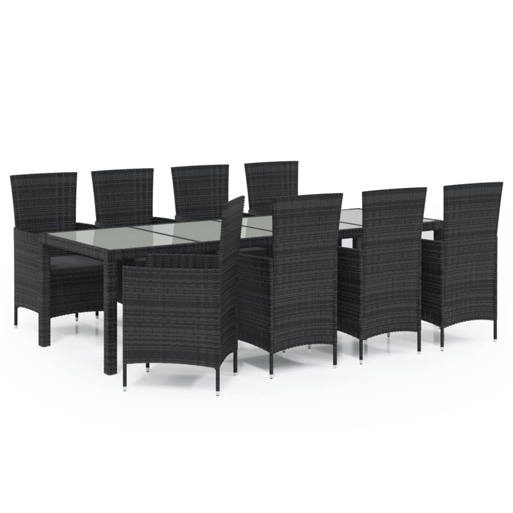 vidaXL Set mobilier de grădină cu perne, 9 piese, negru, poliratan