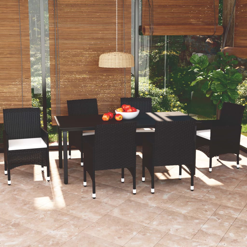 vidaXL Set mobilier de grădină cu perne, 7 piese, negru, poliratan vidaXL Set mobilier de grădină cu perne, 7 piese, negru, poliratan