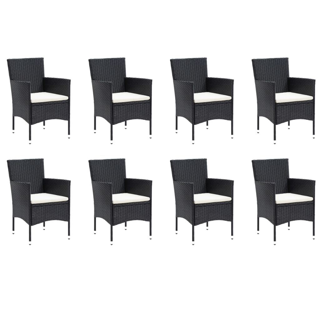 vidaXL Set mobilier de grădină cu perne, 9 piese, negru, poliratan