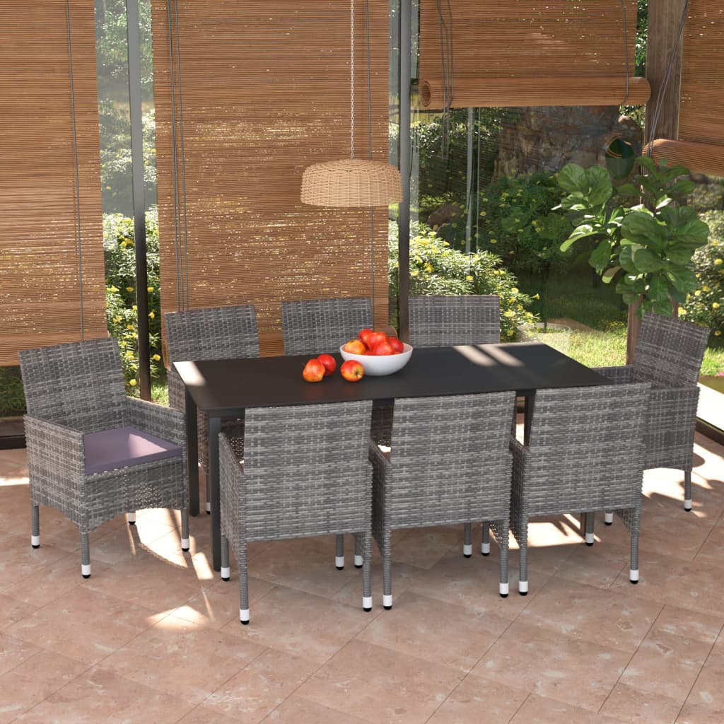 vidaXL Set mobilier de grădină cu perne, 9 piese, gri, poliratan vidaXL Set mobilier de grădină cu perne, 9 piese, gri, poliratan