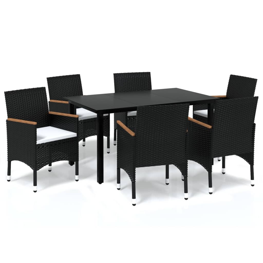 vidaXL Set mobilier de grădină cu perne, 7 piese, negru, poliratan vidaXL Set mobilier de grădină cu perne, 7 piese, negru, poliratan