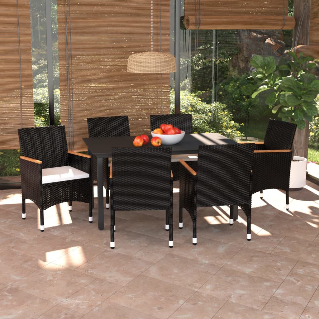 vidaXL Set mobilier de grădină cu perne, 7 piese, negru, poliratan vidaXL Set mobilier de grădină cu perne, 7 piese, negru, poliratan