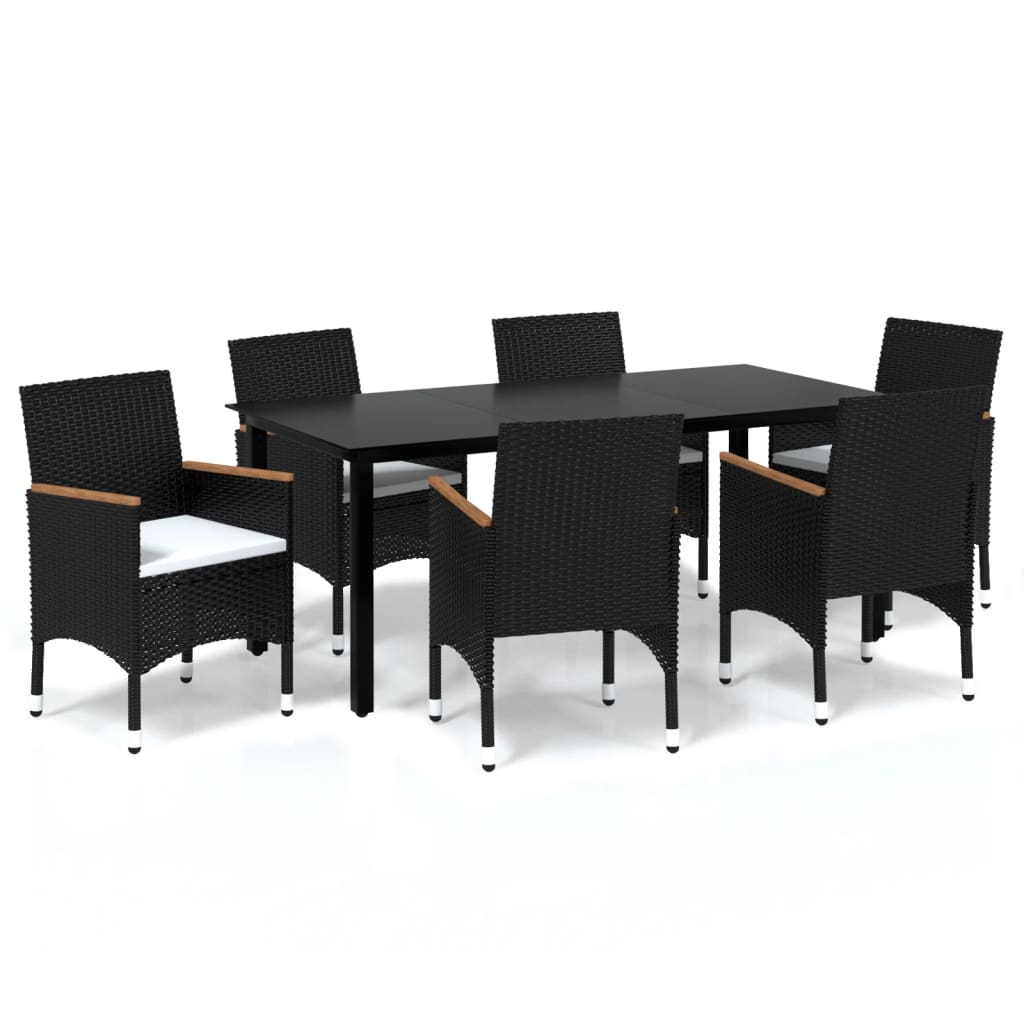 vidaXL Set mobilier de grădină cu perne, 7 piese, negru, poliratan vidaXL Set mobilier de grădină cu perne, 7 piese, negru, poliratan
