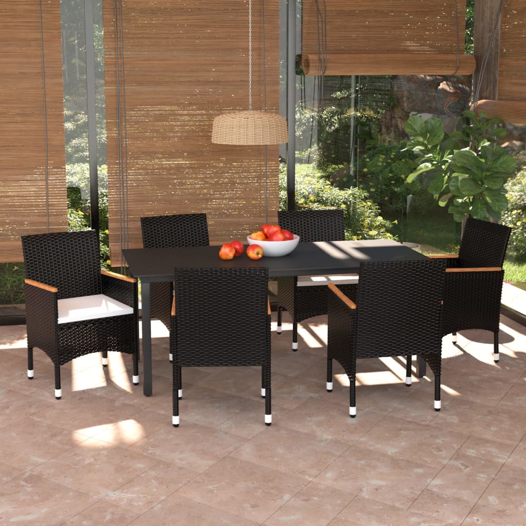 vidaXL Set mobilier de grădină cu perne, 7 piese, negru, poliratan vidaXL Set mobilier de grădină cu perne, 7 piese, negru, poliratan