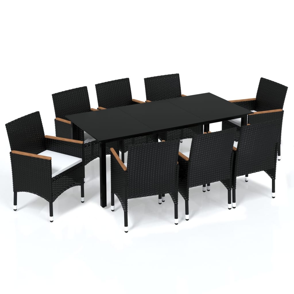 vidaXL Set mobilier de grădină cu perne, 9 piese, negru, poliratan