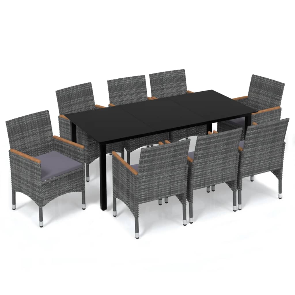 vidaXL Set mobilier grădină cu perne, 9 piese, gri, poliratan vidaXL Set mobilier grădină cu perne, 9 piese, gri, poliratan
