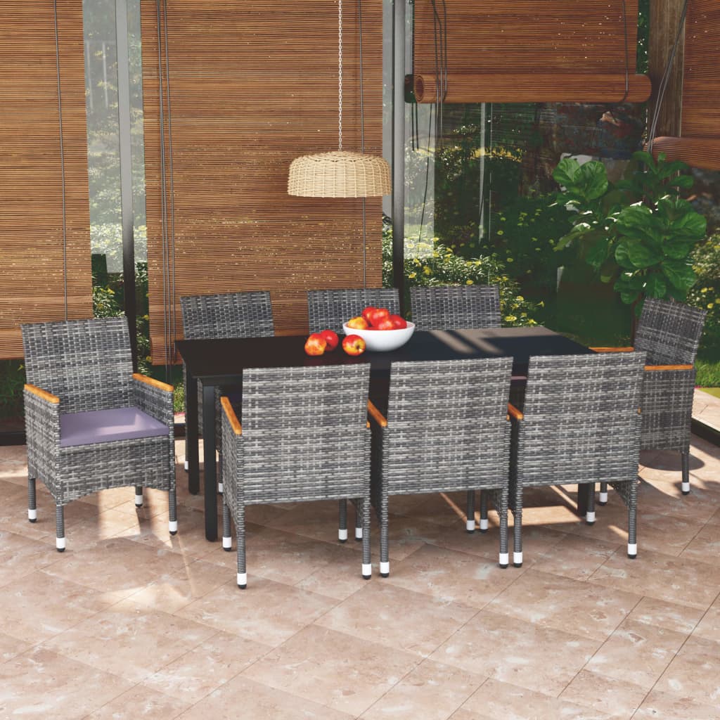 vidaXL Set mobilier grădină cu perne, 9 piese, gri, poliratan vidaXL Set mobilier grădină cu perne, 9 piese, gri, poliratan