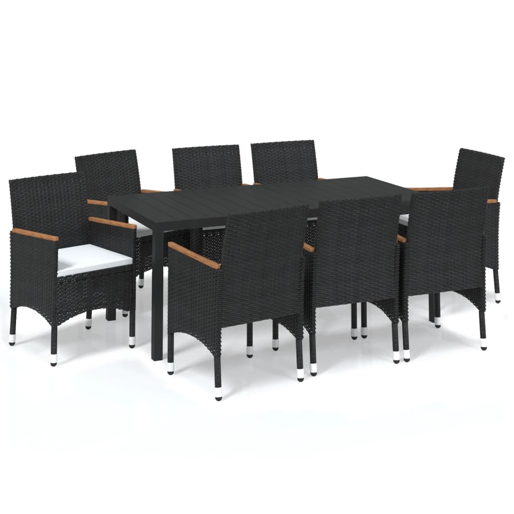 vidaXL Set mobilier de grădină cu perne, 9 piese, negru, poliratan vidaXL Set mobilier de grădină cu perne, 9 piese, negru, poliratan